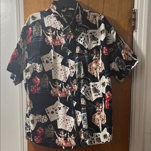 Bit & Bridle Men's Black and White Graphic Shirt with Red Accents